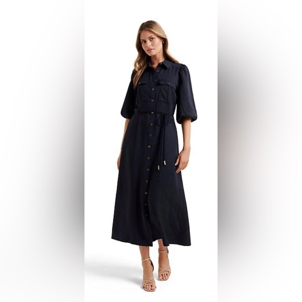 NWT Evernew Denim Ashley Midi Shirt Dress in Navy Sails. Size 4.